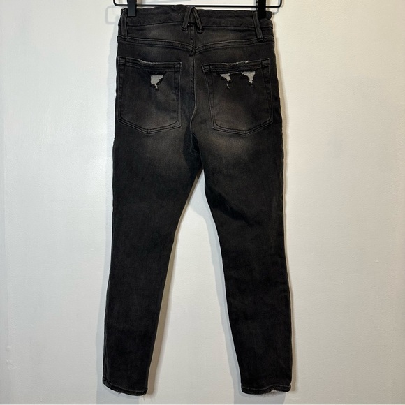 Good American Women’s Good Waist Crop Skinny Black Distressed Denim Jeans Size 0 - Picture 2 of 9